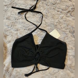 NEW Black Summer Knit Crop Halter Top Size S/M
